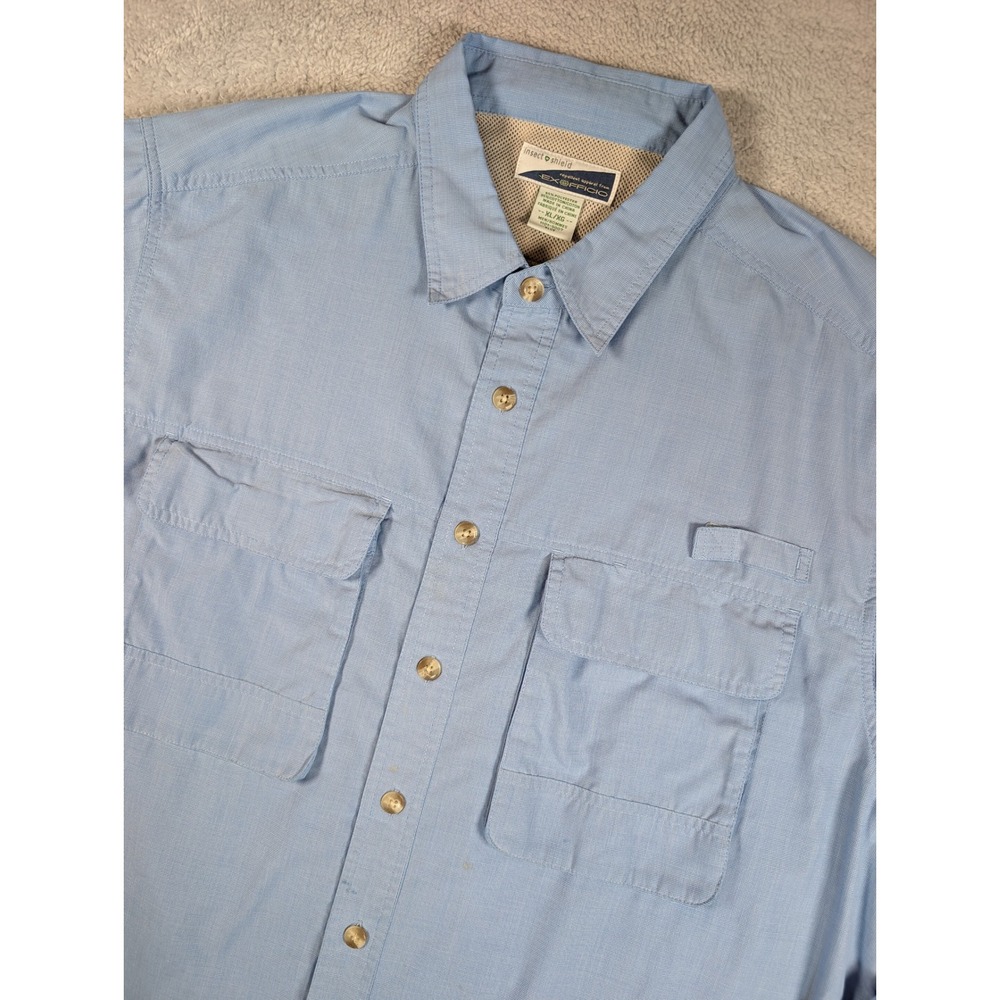 ExOfficio Insect Shield Mens XL Blue Long Sleeve Fishing Hiking Shirt Ventilated